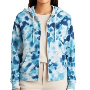 Old Navy Blue Tie Dye Zip Up Hoodie Soft Cozycore Cotton Blend Womens S